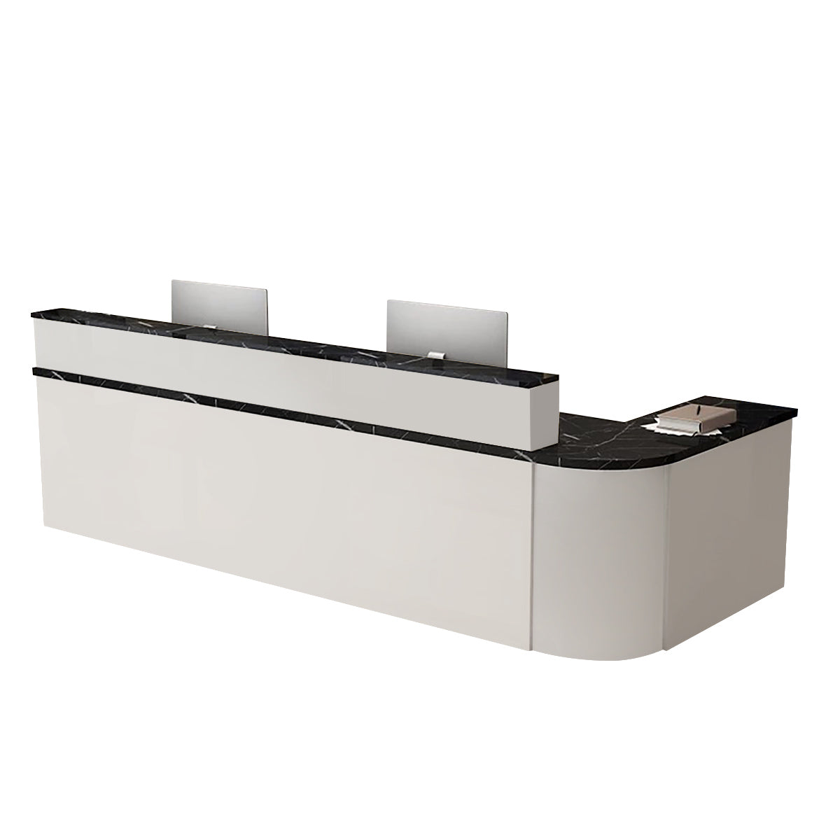 ArvionFurn L-Shaped Corner Reception Counter with LED Lighting & Lockable Drawer, 120–400cm
