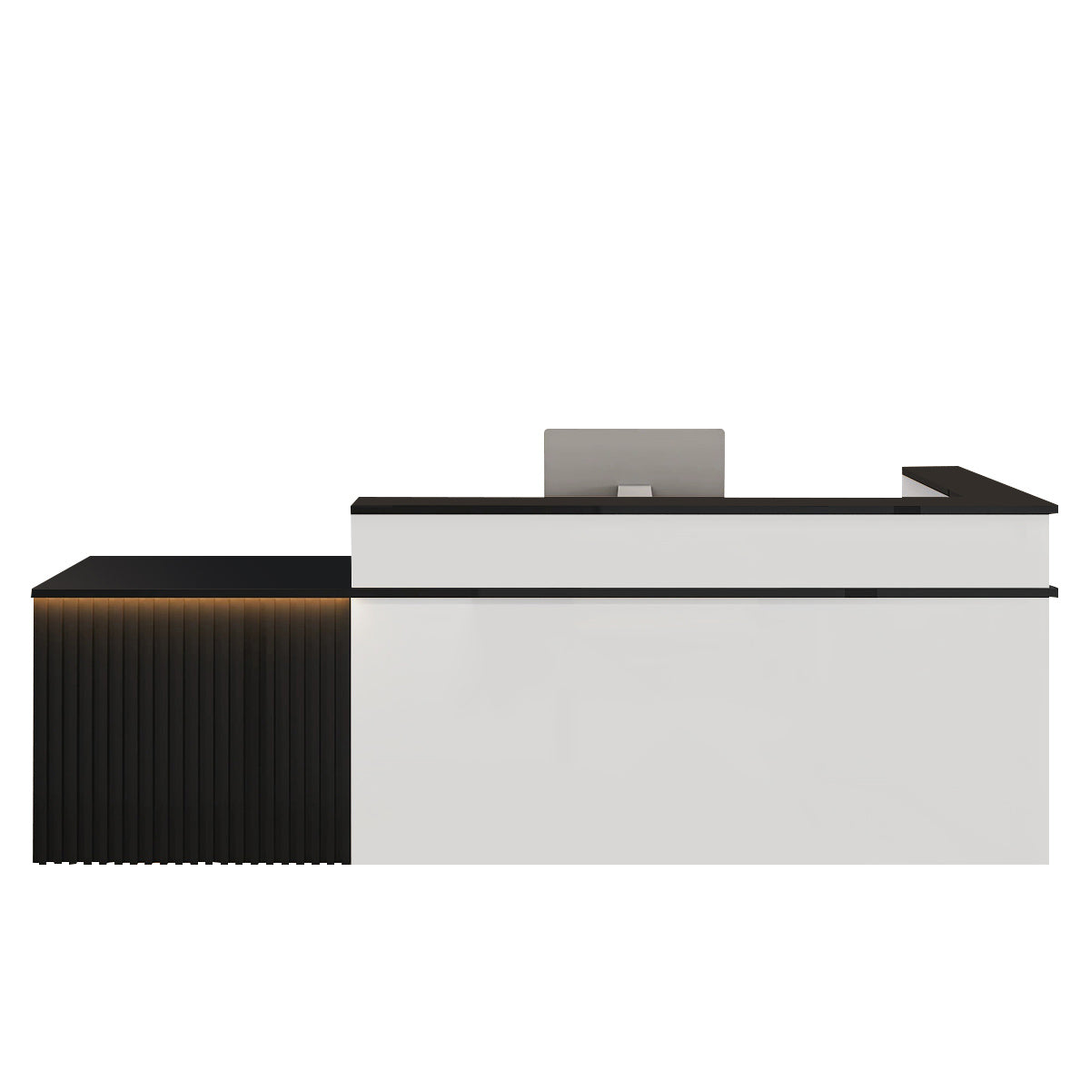 ArvionFurn Custom L-Shaped Reception Desk with Framed Countertop, LED Lighting & Lockable Drawer, 120–420cm