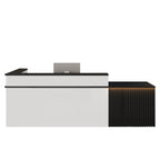 ArvionFurn Custom L-Shaped Reception Desk with Framed Countertop, LED Lighting & Lockable Drawer, 120–420cm