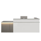 ArvionFurn Custom L-Shaped Reception Desk with Framed Countertop, LED Lighting & Lockable Drawer, 120–420cm