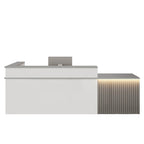 ArvionFurn Custom L-Shaped Reception Desk with Framed Countertop, LED Lighting & Lockable Drawer, 120–420cm