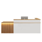 ArvionFurn Custom L-Shaped Reception Desk with Framed Countertop, LED Lighting & Lockable Drawer, 120–420cm