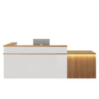 ArvionFurn Custom L-Shaped Reception Desk with Framed Countertop, LED Lighting & Lockable Drawer, 120–420cm
