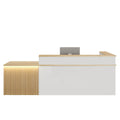 ArvionFurn Custom L-Shaped Reception Desk with Framed Countertop, LED Lighting & Lockable Drawer, 120–420cm