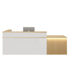 ArvionFurn Custom L-Shaped Reception Desk with Framed Countertop, LED Lighting & Lockable Drawer, 120–420cm