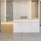 ArvionFurn Custom L-Shaped Reception Desk with Framed Countertop, LED Lighting & Lockable Drawer, 120–420cm