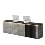 ArvionFurn Slatted Lacquer Reception Counter with LED Ambient Lighting, 120–520cm, Custom Logo