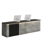 ArvionFurn Slatted Lacquer Reception Counter with LED Ambient Lighting, 120–520cm, Custom Logo