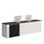 ArvionFurn Slatted Lacquer Reception Counter with LED Ambient Lighting, 120–520cm, Custom Logo