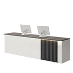 ArvionFurn Slatted Lacquer Reception Counter with LED Ambient Lighting, 120–520cm, Custom Logo