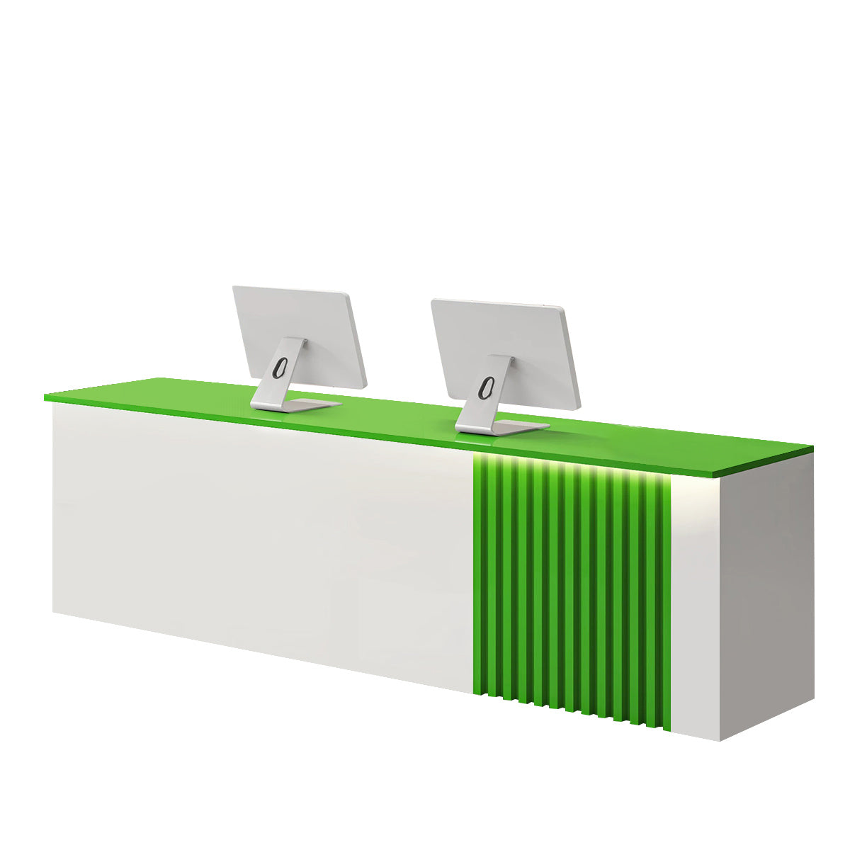 ArvionFurn Slatted Lacquer Reception Counter with LED Ambient Lighting, 120–520cm, Custom Logo