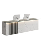 ArvionFurn Slatted Lacquer Reception Counter with LED Ambient Lighting, 120–520cm, Custom Logo