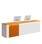 ArvionFurn Slatted Lacquer Reception Counter with LED Ambient Lighting, 120–520cm, Custom Logo