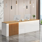 ArvionFurn Slatted Lacquer Reception Counter with LED Ambient Lighting, 120–520cm, Custom Logo