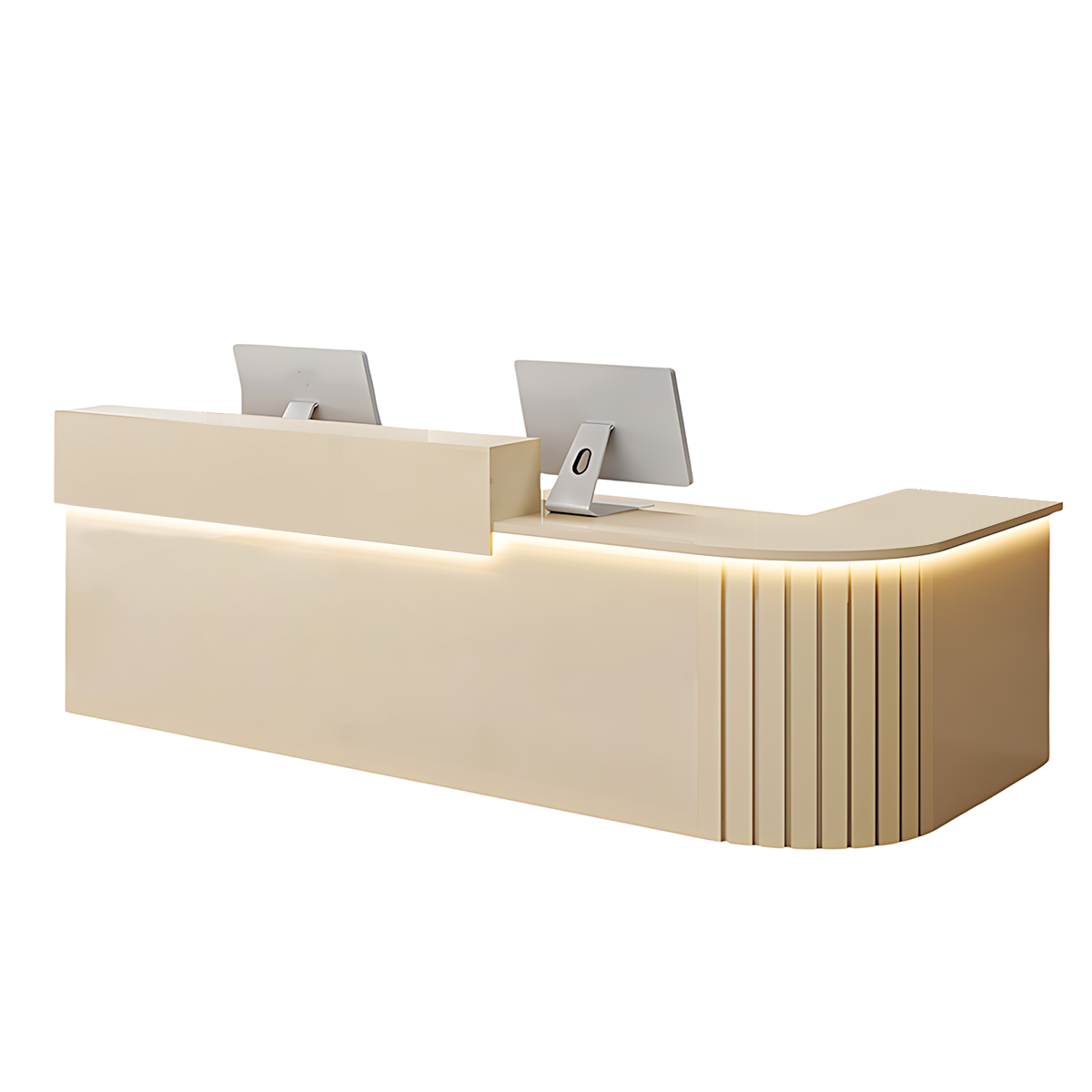 L-Shaped Reception Counter Curved Desk LED Light 120–500cm