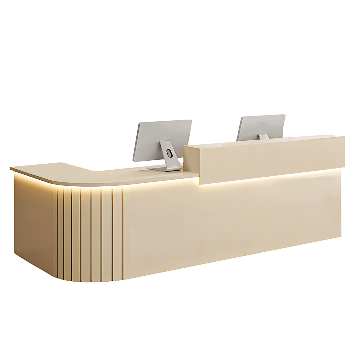 L-Shaped Reception Counter Curved Desk LED Light 120–500cm