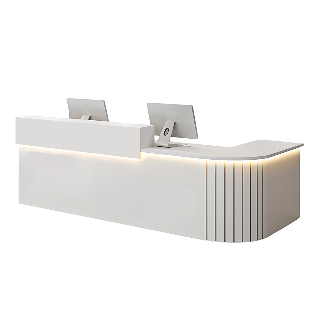 L-Shaped Reception Counter Curved Desk LED Light 120–500cm