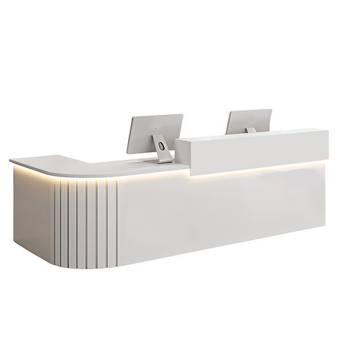 L-Shaped Reception Counter Curved Desk LED Light 120–500cm