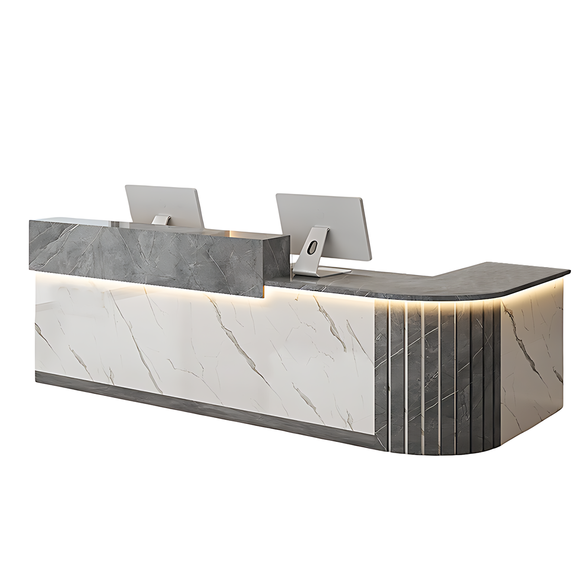 L-Shaped Reception Counter Curved Desk LED Light 120–500cm