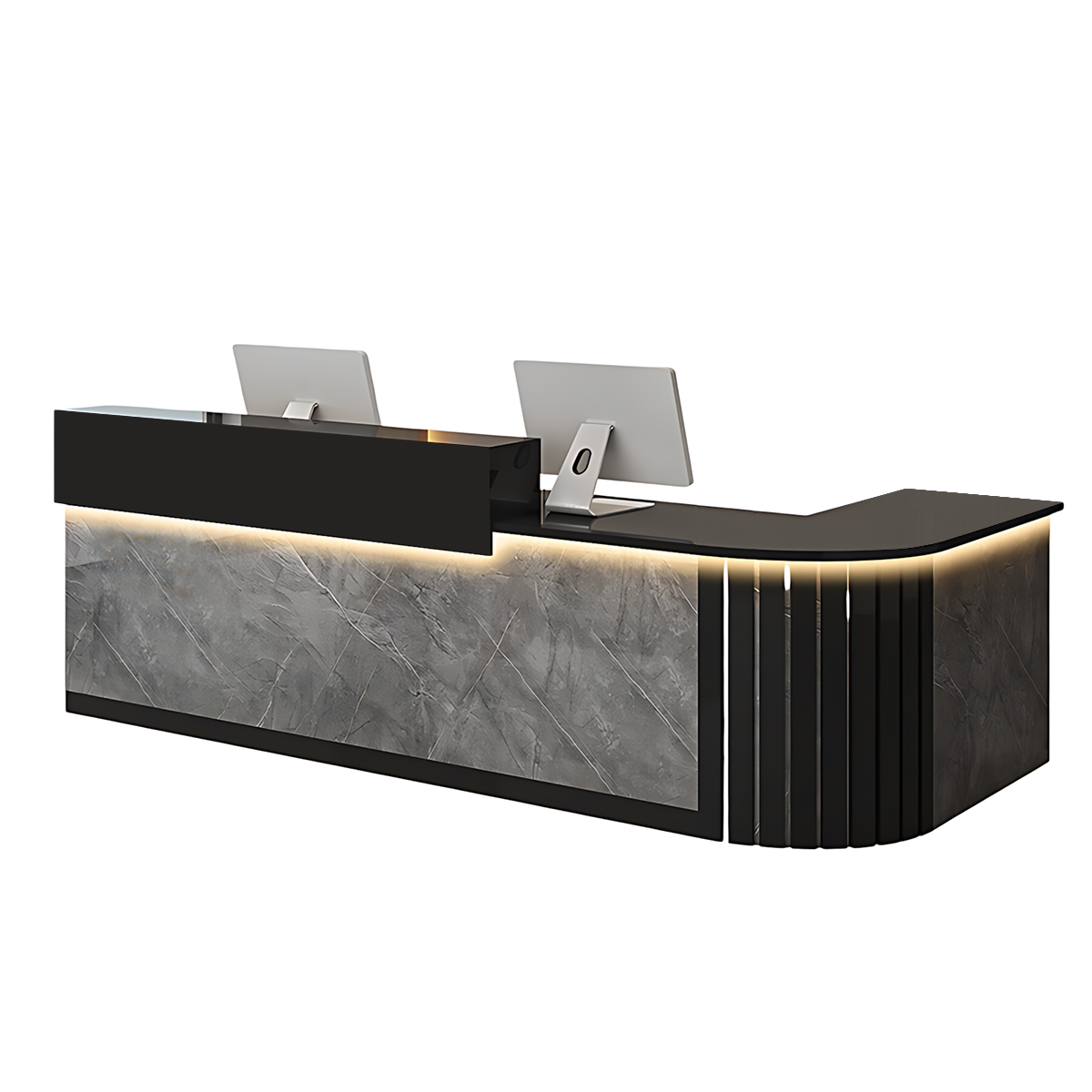 L-Shaped Reception Counter Curved Desk LED Light 120–500cm