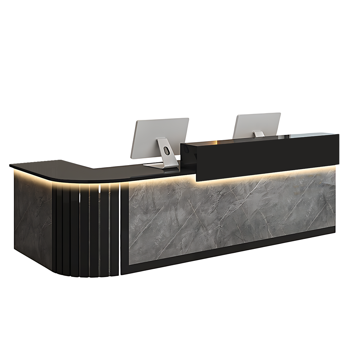 L-Shaped Reception Counter Curved Desk LED Light 120–500cm