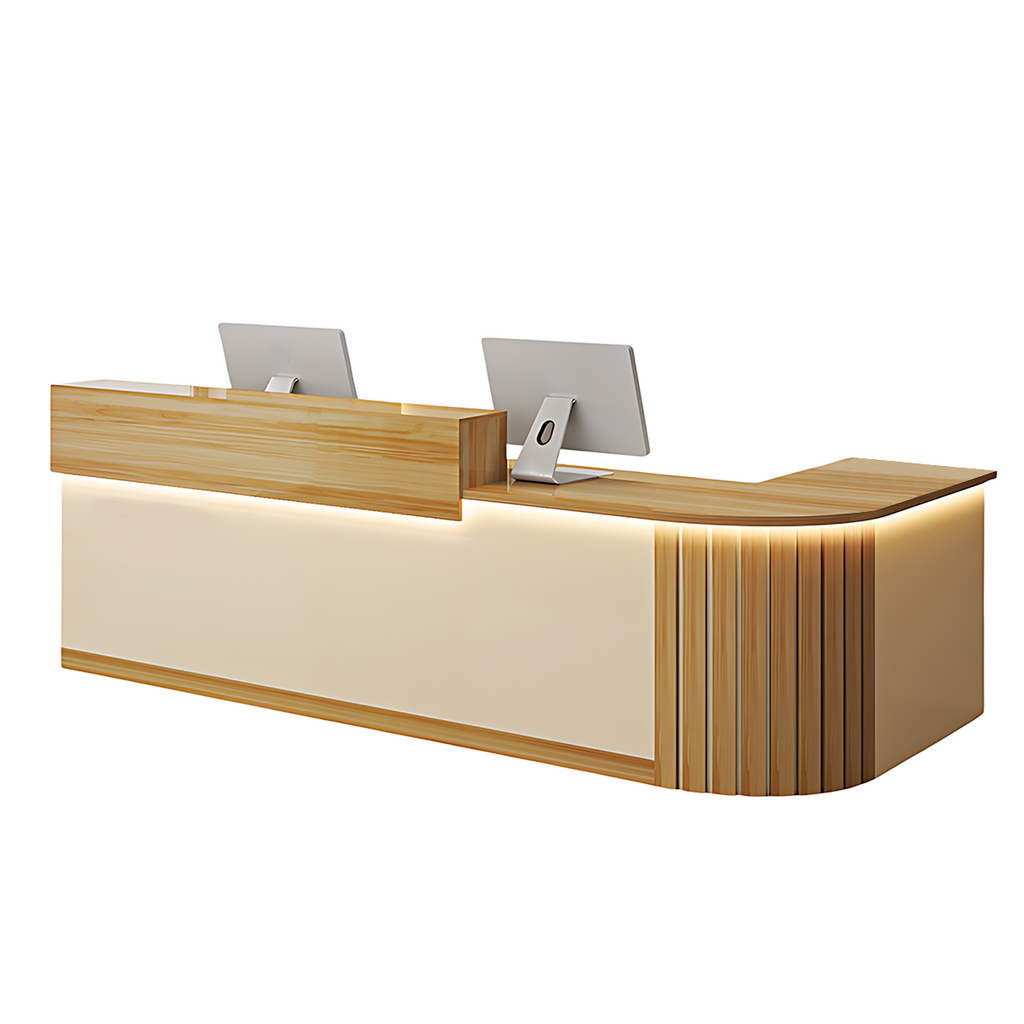 L-Shaped Reception Counter Curved Desk LED Light 120–500cm