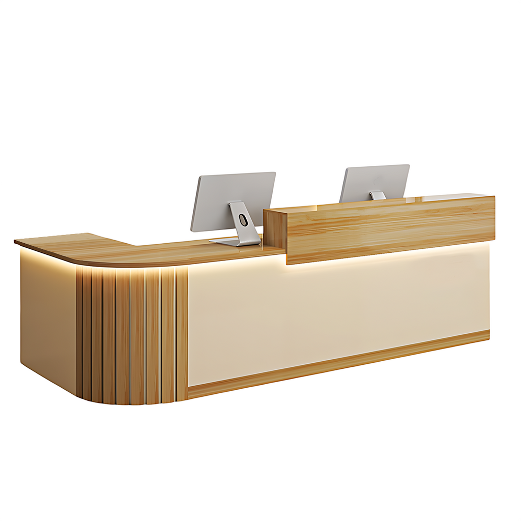 L-Shaped Reception Counter Curved Desk LED Light 120–500cm