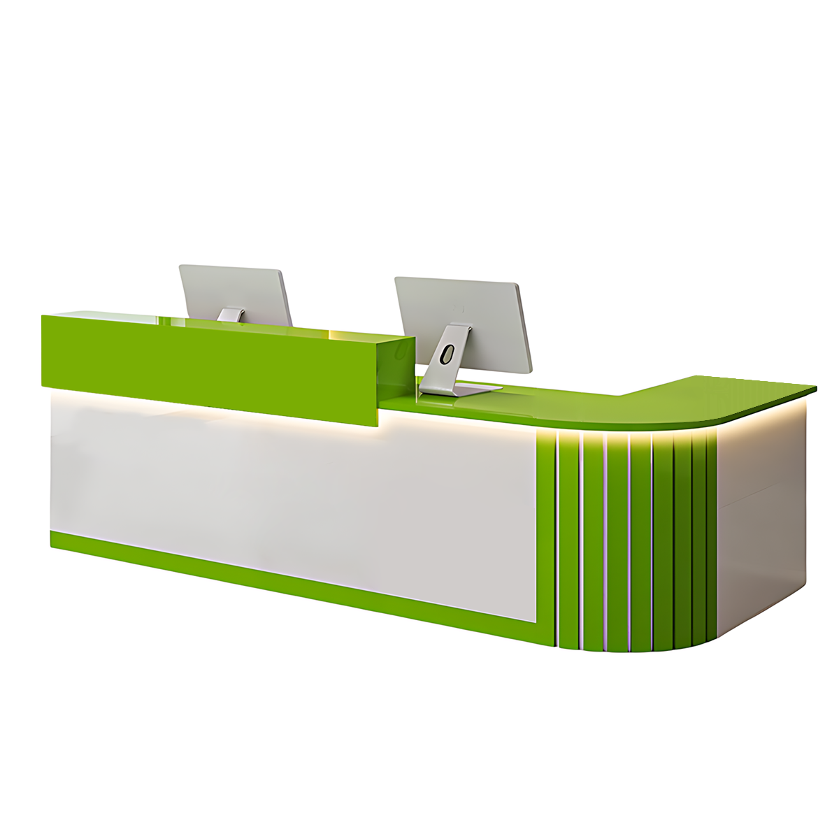 L-Shaped Reception Counter Curved Desk LED Light 120–500cm