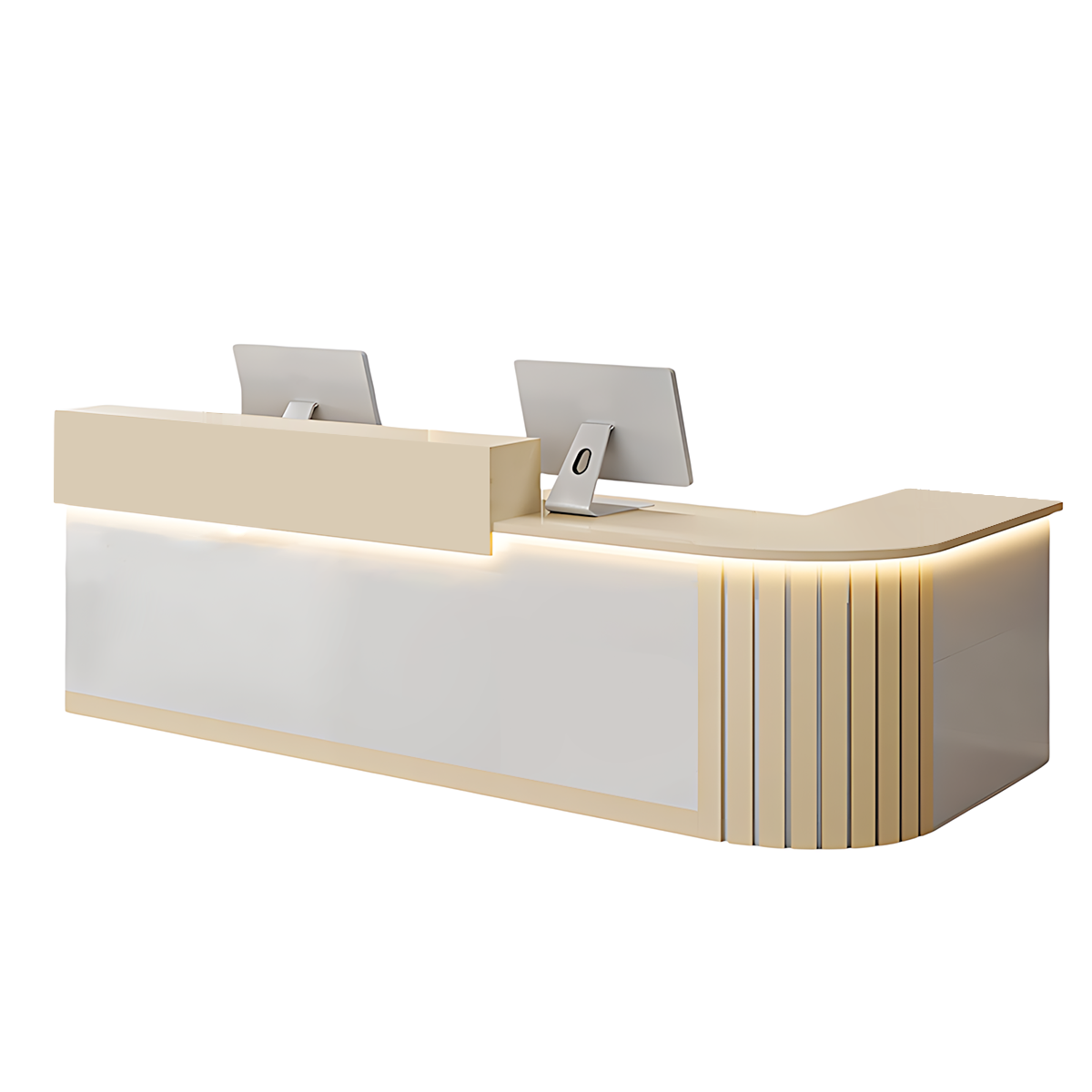 L-Shaped Reception Counter Curved Desk LED Light 120–500cm