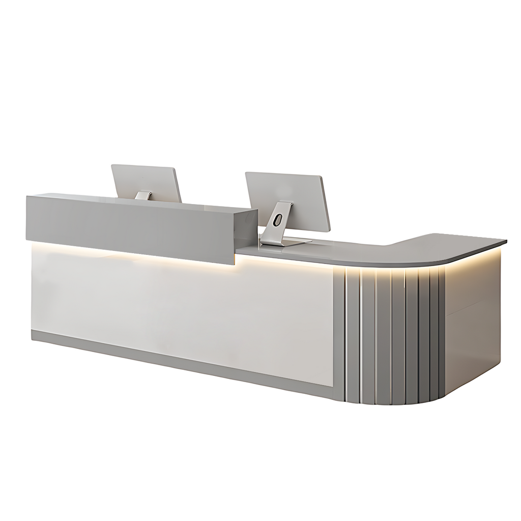 L-Shaped Reception Counter Curved Desk LED Light 120–500cm