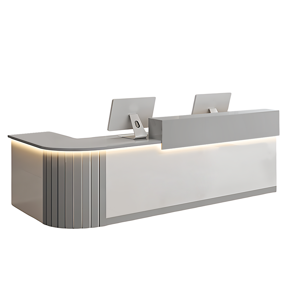 L-Shaped Reception Counter Curved Desk LED Light 120–500cm