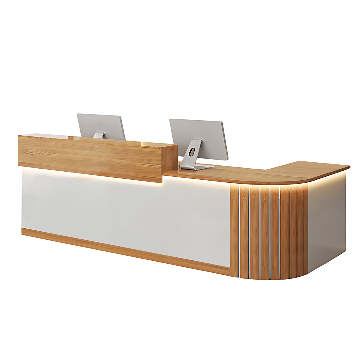 L-Shaped Reception Counter Curved Desk LED Light 120–500cm