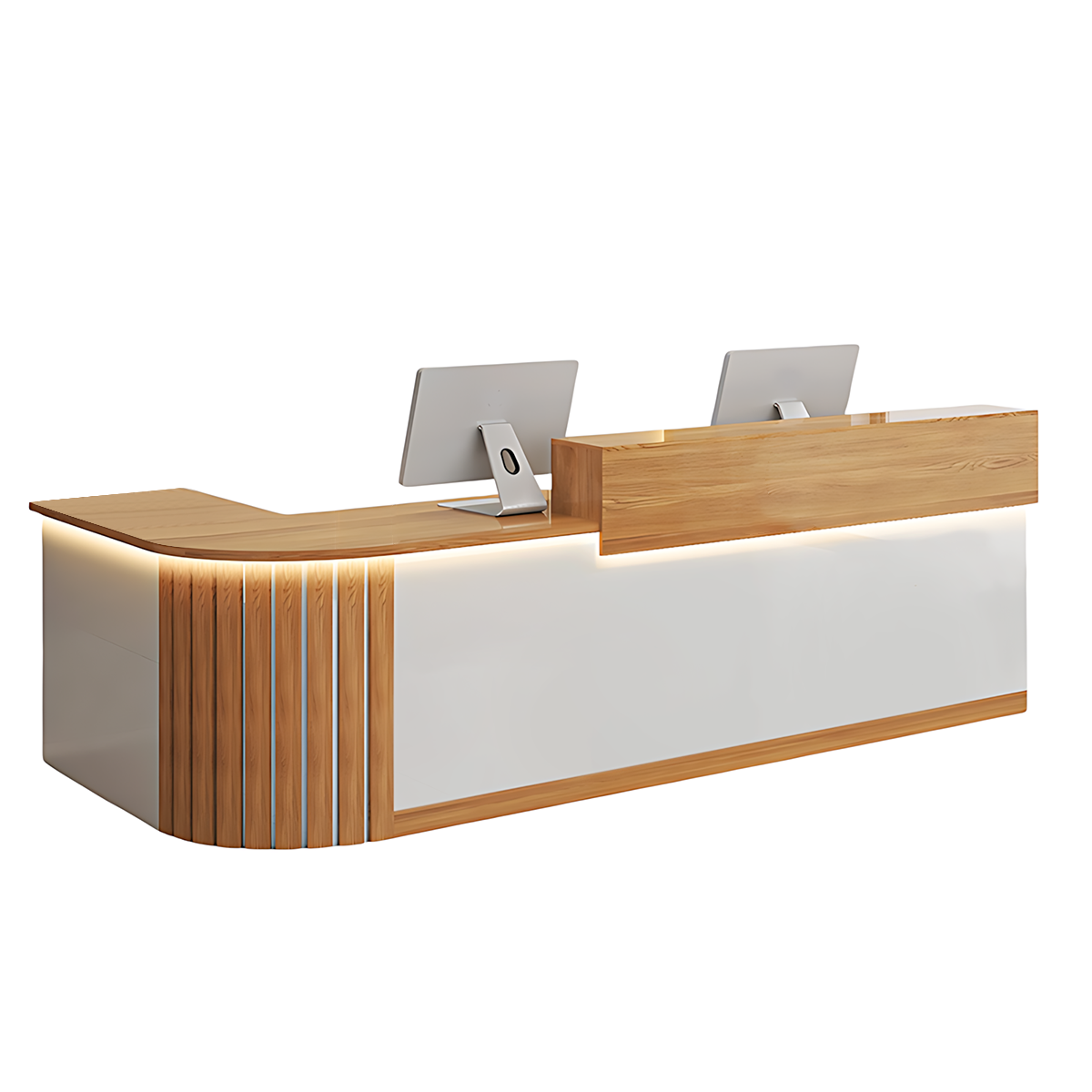 L-Shaped Reception Counter Curved Desk LED Light 120–500cm
