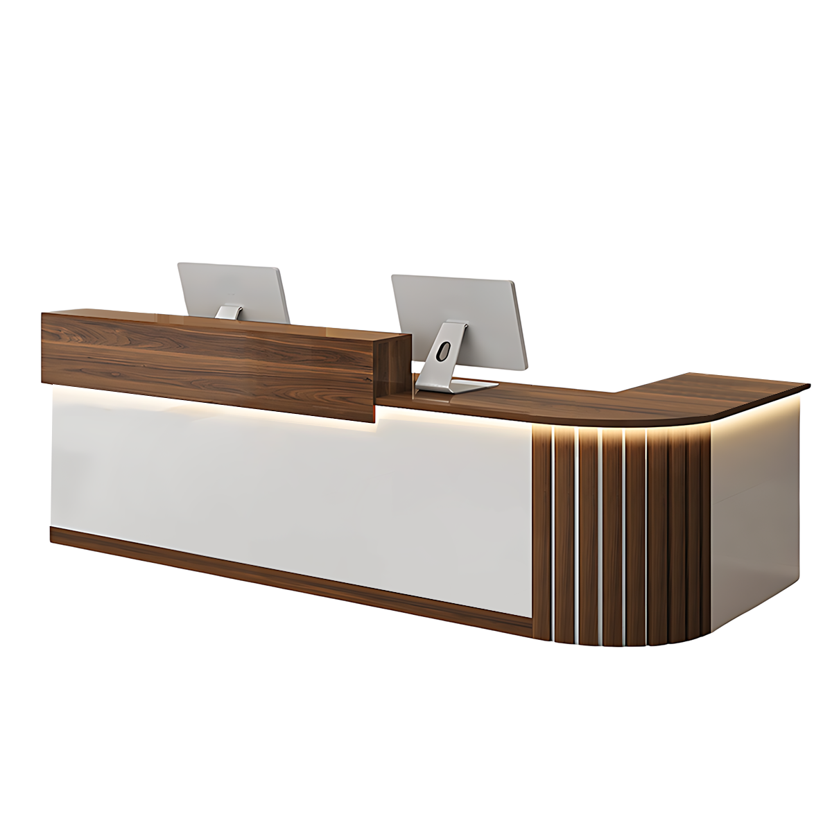 L-Shaped Reception Counter Curved Desk LED Light 120–500cm
