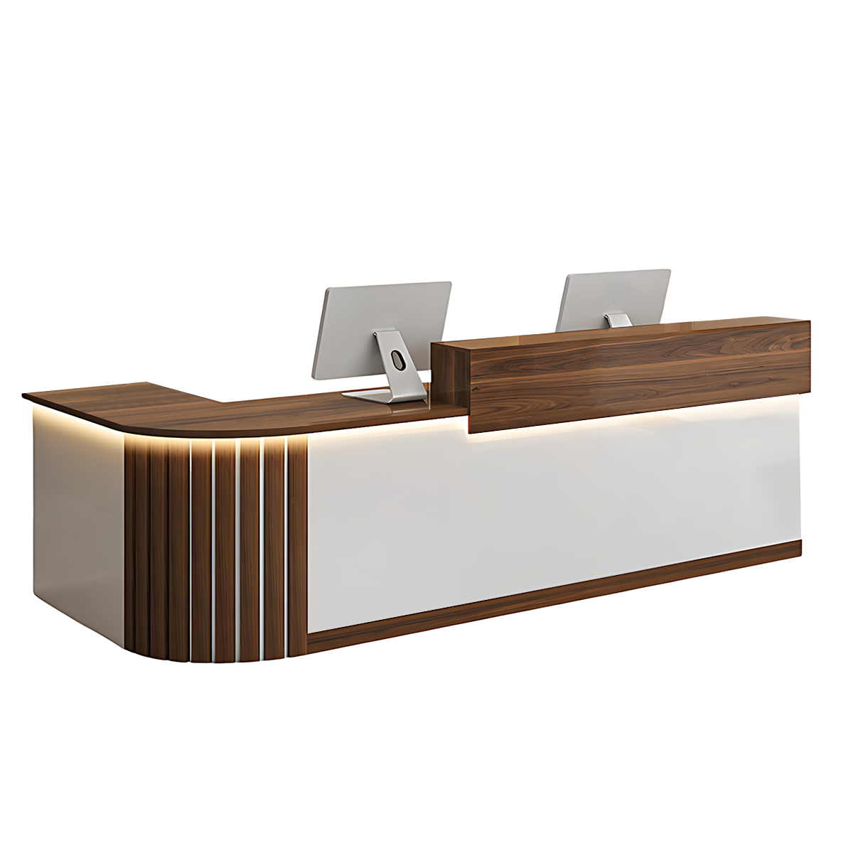 L-Shaped Reception Counter Curved Desk LED Light 120–500cm