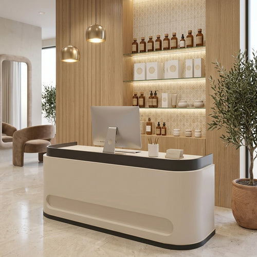 Cream Style Curved Reception Desk Retail Counter 100–400cm MDF