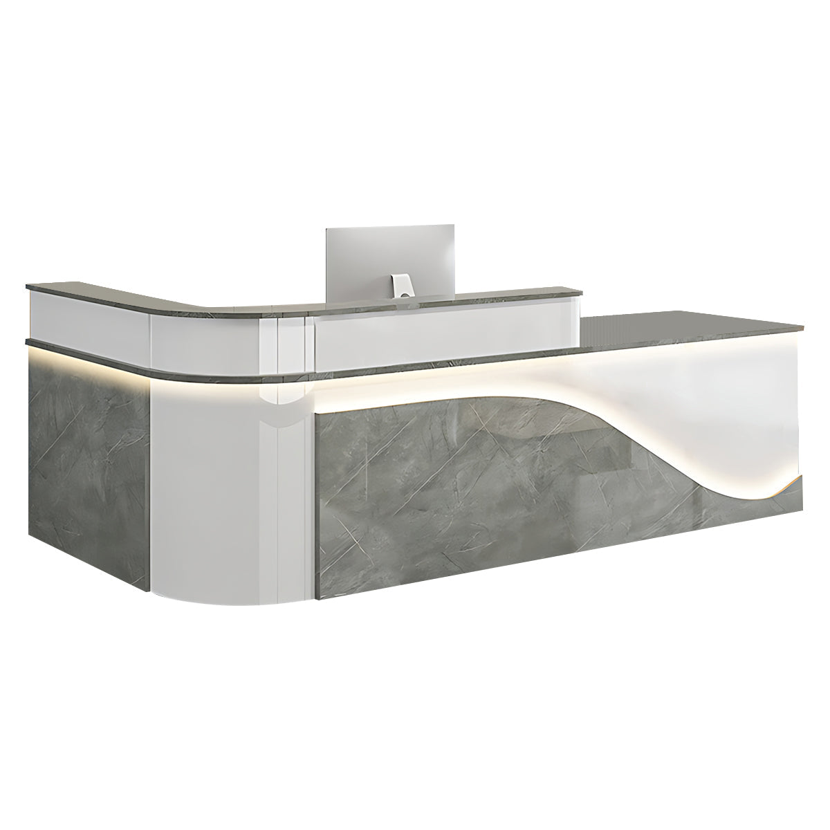 L-Shaped Curved Reception Desk Lacquer Counter 120–480cm