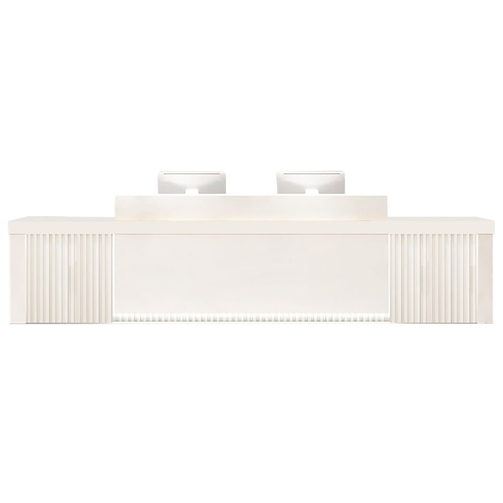 Modern Reception Desk Slatted Panel Counter LED 120–600cm White Light Gray