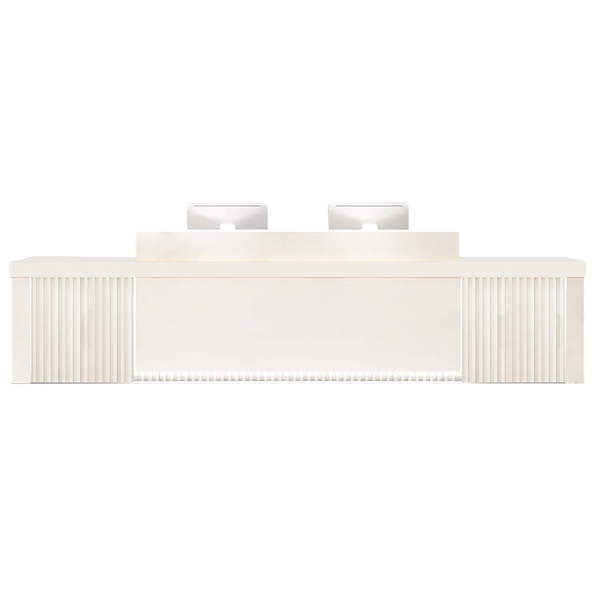 Modern Reception Desk Slatted Panel Counter LED 120–600cm White Light Gray