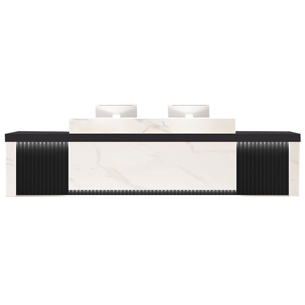 Modern Reception Desk Slatted Panel Counter LED 120–600cm White Light Gray