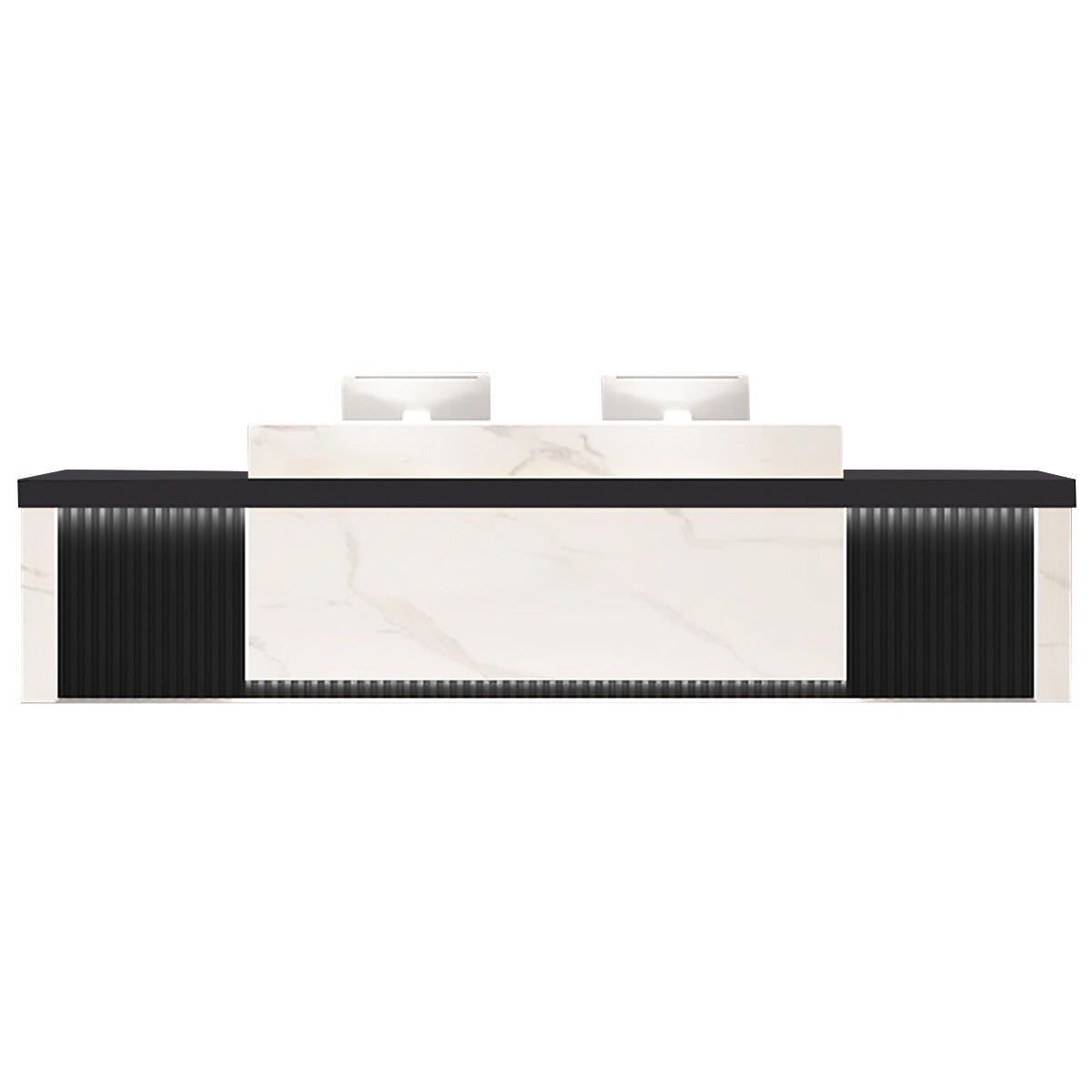 Modern Reception Desk Slatted Panel Counter LED 120–600cm White Light Gray