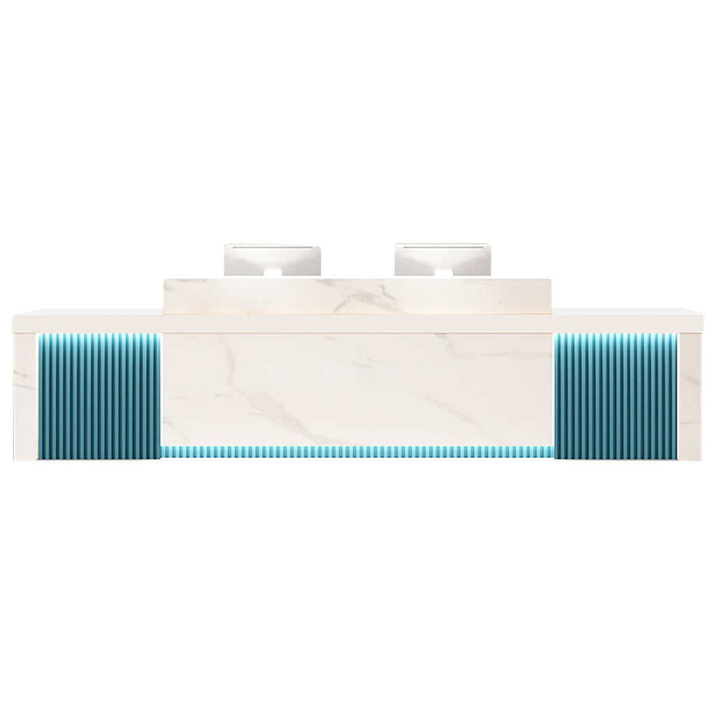 Modern Reception Desk Slatted Panel Counter LED 120–600cm White Light Gray