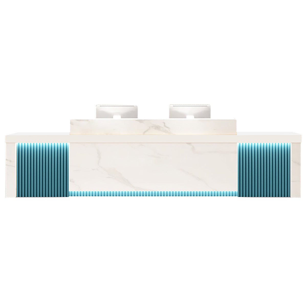 Modern Reception Desk Slatted Panel Counter LED 120–600cm White Light Gray