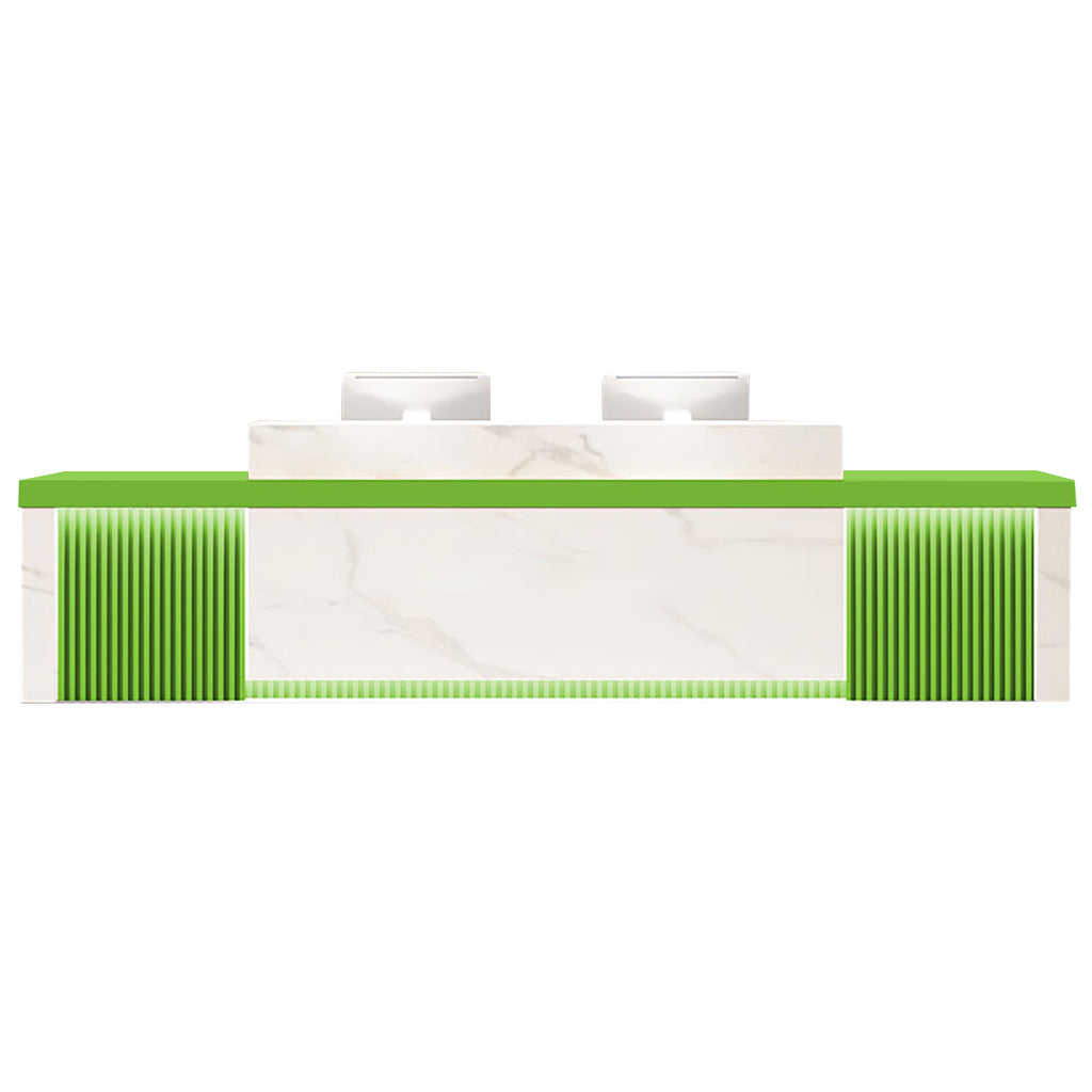 Modern Reception Desk Slatted Panel Counter LED 120–600cm White Light Gray