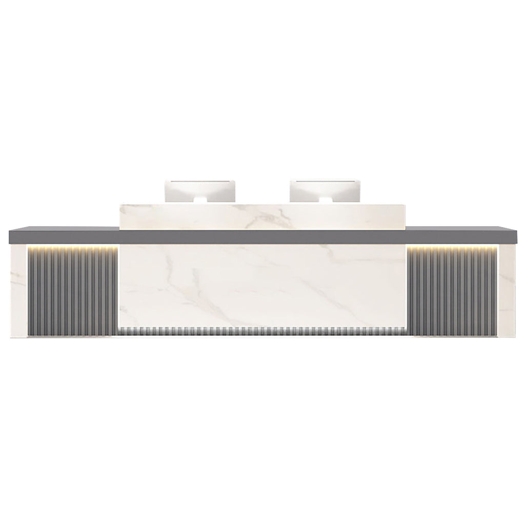 Modern Reception Desk Slatted Panel Counter LED 120–600cm White Light Gray