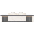 Modern Reception Desk Slatted Panel Counter LED 120–600cm White Light Gray