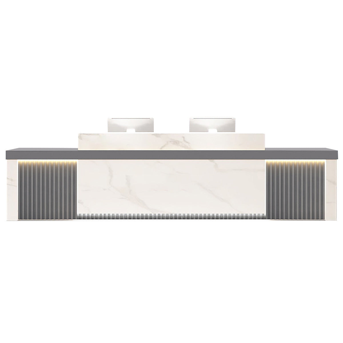 Modern Reception Desk Slatted Panel Counter LED 120–600cm White Light Gray