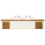 Modern Reception Desk Slatted Panel Counter LED 120–600cm White Light Gray
