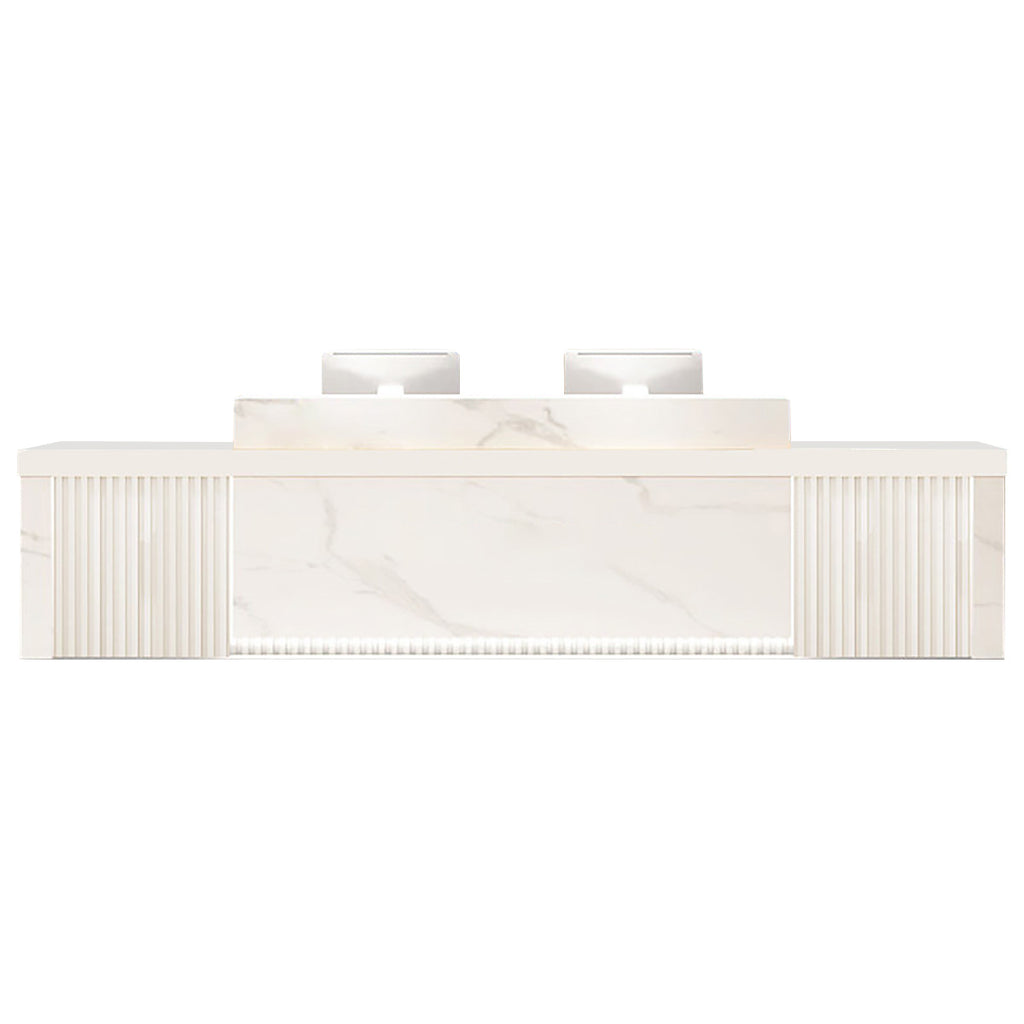 Modern Reception Desk Slatted Panel Counter LED 120–600cm White Light Gray
