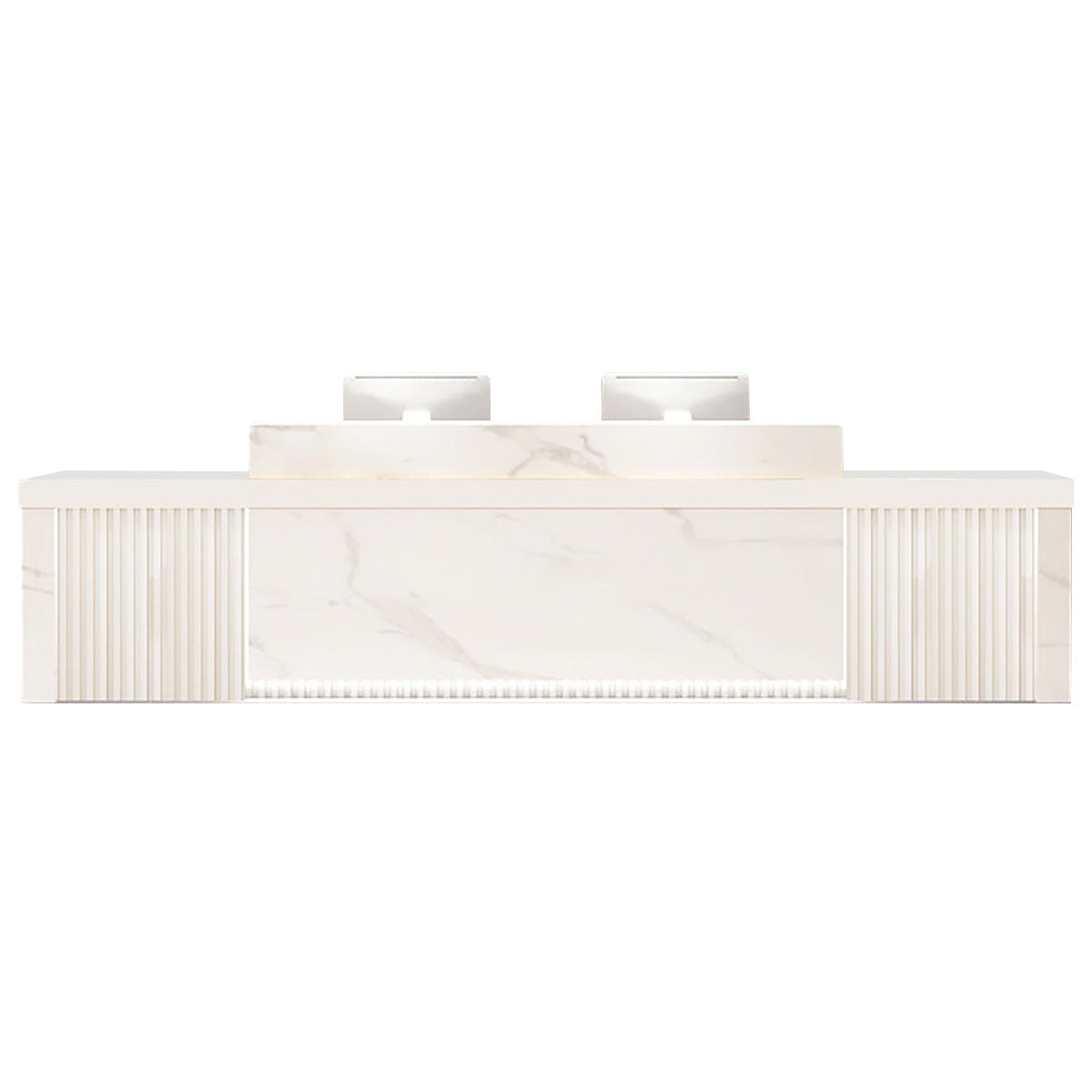 Modern Reception Desk Slatted Panel Counter LED 120–600cm White Light Gray